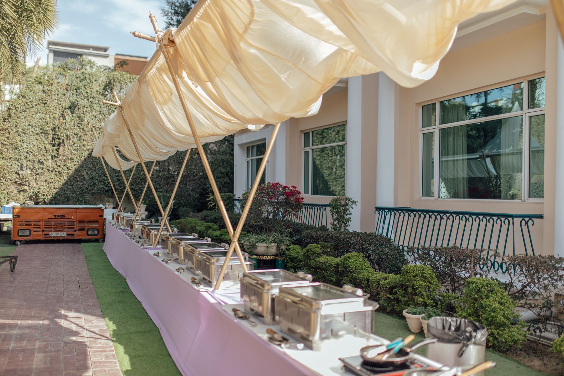 An outdoor catering service arranged for an event